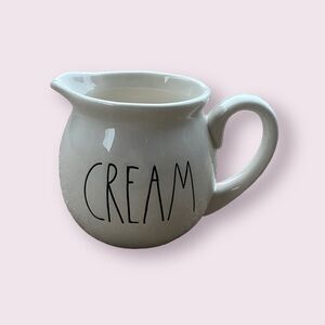 Rae Dunn CREAM Creamer Pitcher White Black Large Letters Dimples NWOT